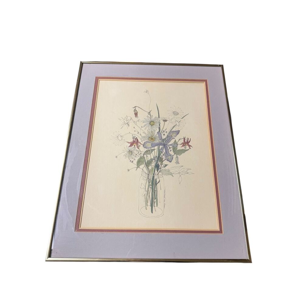 Mary Lou Goertzen Wildflower Bouquet Art Print Framed Vintage‎ Floral Cottage
